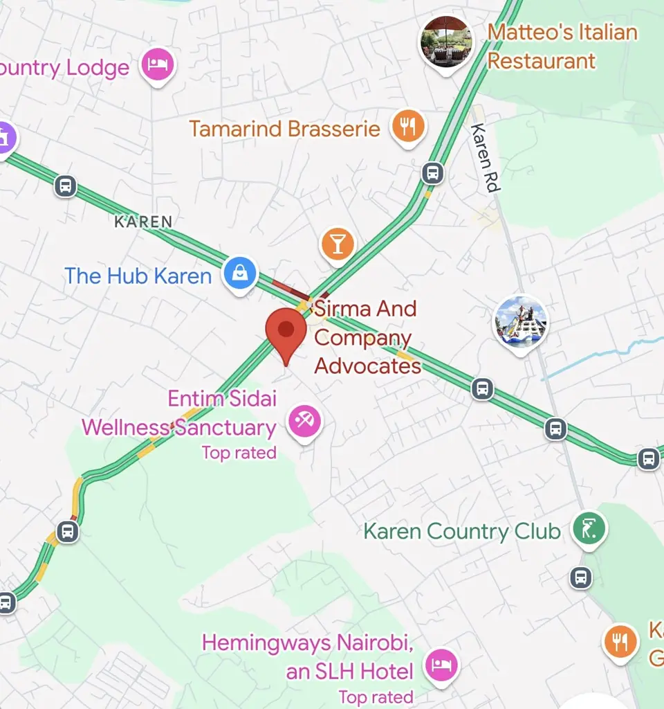 Map showing the Sirma & Co. Advocates office off Ngong Road